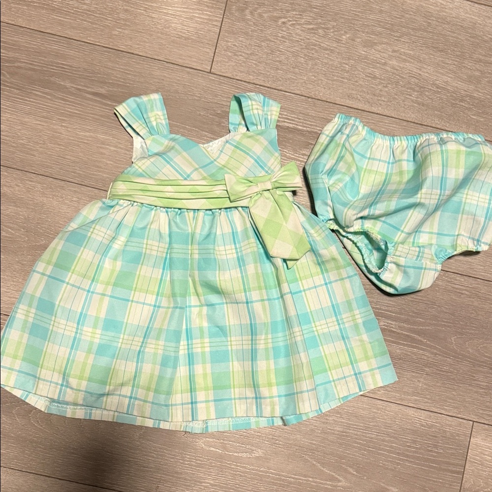 Charming Green and Blue Plaid Kids Dress Set 24 month